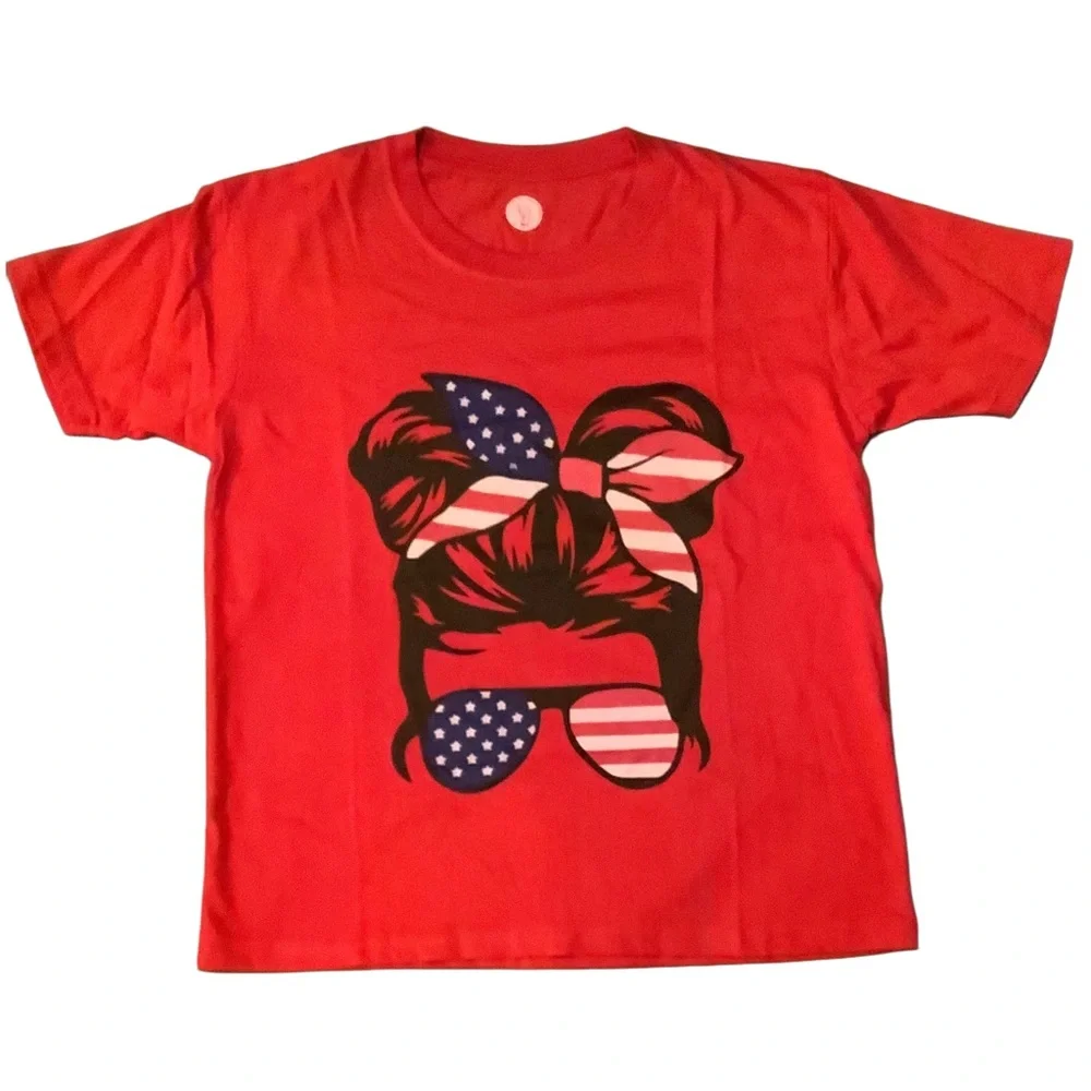 Visual Bliss Co Direct to Garment Red Graphic T-Shirt with Patriotic Design